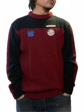 Vintage Point Zero Orange Label Ski Tracking Patchwork‎ Knit Sweater